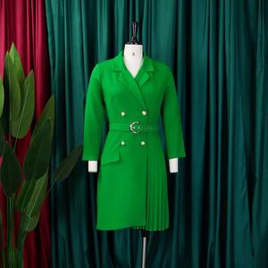 2025 유행 여성의 전문 원피스 우아한 긴 소매 주름 원피스 세트 칼라 여성 벨트 사무실 원피스 - Product Image 5