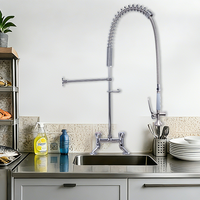Robinet de cuisine commercial moderne en laiton chromé avec douchette extractible, hauteur 47 pouces, 2 trous, montage sur plan, pour usage hôtelier