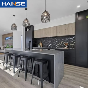 Ensemble de meubles de cuisine modulaires écologiques <span class=keywords><strong>Gola</strong></span> Profile, prix d'usine, MDF noir laqué, plateau en marbre brillant, cuisine d'appartement - Product Image 1