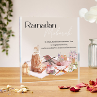 Plaque en acrylique personnalisée Umrah Mubarak - Cadeaux islamiques pour le Hajj, le Ramadan, l'Aïd, les Musulmans, Décoration de table pour la famille et les amis