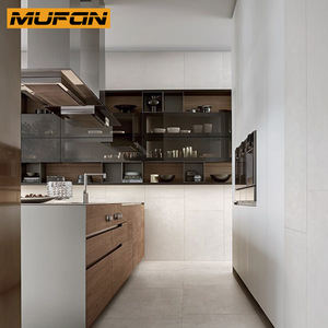 Gabinete grande de lujo, conjunto de muebles de cocina de isla personalizada, diseños modernos, gabinetes de cocina de chapa de nogal de gama alta - Product Image 3