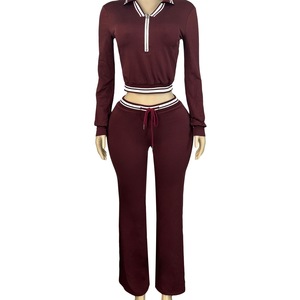 Completo in Maglia a Nido d'Ape da <span class=keywords><strong>Donna</strong></span>, Tuta Sportiva con Maniche Lunghe, Felpa con Zip e <span class=keywords><strong>Pantaloni</strong></span> a Zampa <span class=keywords><strong>Larghi</strong></span>, Set Due Pezzi per il Tempo Libero - Product Image 2