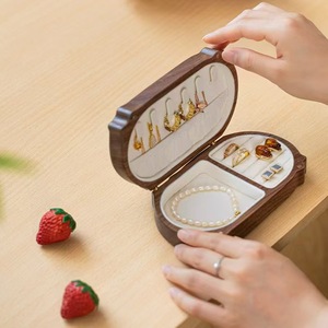 Wooden <b>Cat</b> Jewelry Box Walnut Color With Lining For Earrings <b>Rings</b> Storage Korean Style Anime Cartoon Design - Product Image 3