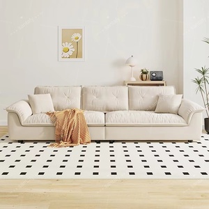 Sofá Seccional Retangular em Madeira Sólida e Couro na Cor Creme para Salas de Estar Pequenas, Design Moderno para Casais - Product Image 4