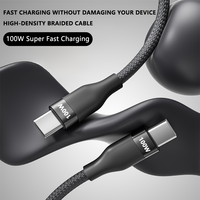 Cable de Datos Tipo C de Carga Súper Rápida de 100 W con Blindaje Trenzado, 5 A/3 A, Cobre Puro, 1 m de Longitud para Computadora y Teléfono Móvil