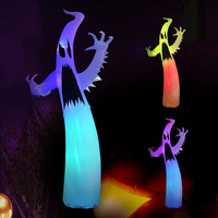 Décorations gonflables d'Halloween en polyester de 2,4 m pour extérieur, fantôme blanc imprimé en sérigraphie avec LED stroboscopiques, effrayant et sinistre pour fête de jardin