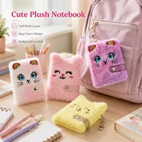 Carnet en peluche chat mignon pour filles, avec porte-clés pendentif Kawaii, carnet de notes, agenda quotidien, journal, bloc-notes, papeterie