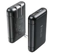 Adaptateur secteur de voyage portable HNT 1,6 cm ultra-plat 30W double USB A + Type C, chargeur rapide avec prise pliable pour iPhone