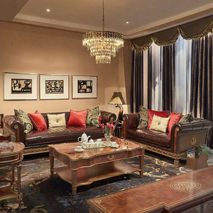 Ensemble de canapés en velours sculpté en acajou, style européen classique et luxueux, <span class=keywords><strong>pour</strong></span> villas et hôtels sur mesure (FF&E), idéal <span class=keywords><strong>pour</strong></span> salons classiques européens élégants. - Product Image 2