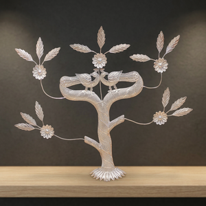 Ornement décoratif en métal filigrané argenté, motif oiseaux et fleurs, pour mariage et vitrine - Product Image 3