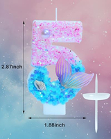 Bougies d'anniversaire sur le thème de la sirène, numéro 5, pour filles, fournitures de fête d'anniversaire scintillantes, décorations de fête d'anniversaire, décoration de gâteau de 2,87 pouces