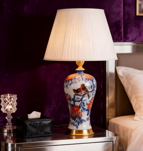 Cung điện phong cách chim và hoa thiết kế handmade Bình gốm cơ sở đèn tráng men sang trọng ngọn hải đăng đèn - Product Image 5