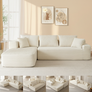 Canapé modulaire en velours côtelé blanc moderne, canapé en forme de L rembourré pour salon - Product Image 1