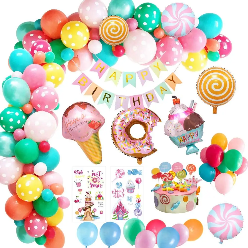 Candyland Sinh Nhật Trang Trí Tiệc Banner Ice Cream Foil Balloon Donut Lollipop Sinh Nhật Đảng Cung Cấp