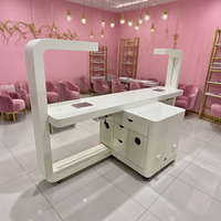 Table de manucure double Grandriver Beauty Salon avec lampe et tiroirs – Poste de travail de luxe pour technicienne ongulaire