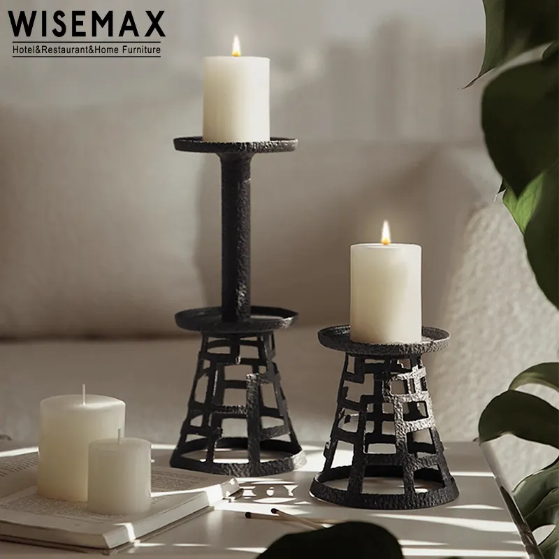 WISEMAX FURNITURE Vintage Metal Candle Stand For Restaurant Dining Table Unique Tower Shape Candle Handle Home Decor