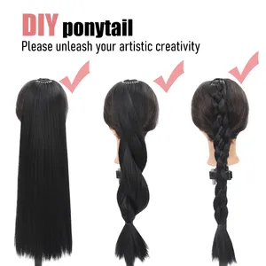 Synthetic 18inch/20inch/22inch/24inch/26inch/28inch/32inch long straight wig ponytail, <b>headband</b> ponytail, <b>elastic</b> rope ponytail - Product Image 3
