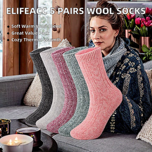 ElifeAcc 5 Pairs Thermal Winter Women's Over Knee <strong>Socks</strong> <strong>Wool</strong> Warm Multipack (Blue/Brown/Purple/Grey/Black Sizes <strong>UK</strong> 5.5-10) - Product Image 2