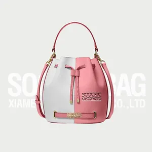 Soochic Dress Light Pink Medium Size Hand Bag Custom Drawstring Closure Shoulder Bag Boutique Sling Embossed Ladies Tote Bag