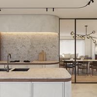 Cuisine modulaire moderne avec panneau de porte en mélamine automatique, îlot de rangement, armoire de salle à manger en bois massif