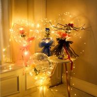 Ballons Bobo lumineux LED avec Bouquet de roses, ensemble de boules lumineuses transparentes de mariage, ballons à bulles lumineux avec guirlande lumineuse