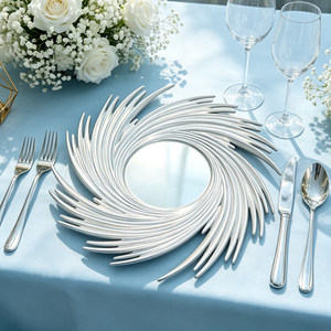 Assiettes de Présentation Personnalisables en PP <span class=keywords><strong>Argent</strong></span>é et Noir, Durables et Non Toxiques, Bordure Unique Effet Tourbillon pour Mariages de Luxe et Fêtes Modernes - Product Image 1