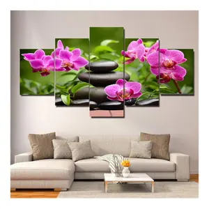 5 pannelli Wall Art Hd pittura su tela Cymbidium Flower Purple Poster murales decorazione personalizzata del soggiorno