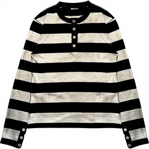 T-shirt Termica a Maniche Lunghe YUCHEN Personalizzata, in Cotone Spesso, Vestibilità Ampia, Stile Vintage <span class=keywords><strong>con</strong></span> Righe Effetto Consumato e Lavaggio Acido per Uomo - Product Image 1