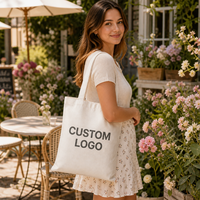 Sacs fourre-tout pliables en toile de coton recyclé avec logo couleur personnalisé et imprimé de dessins animés pour les courses