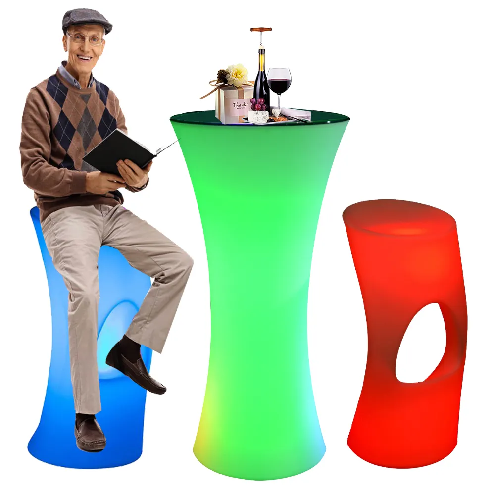 Mobilier d'extérieur divertissement événement fête boîte de nuit mobilier en plastique éclairé par LED bar table et chaise ensembles de canapés