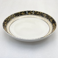 Ensemble d'assiettes en céramique à motifs islamiques noir et or, assiettes rondes de luxe pour l'Aïd, le Ramadan, la décoration de la maison et les cadeaux