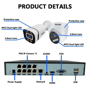 Nhà thông minh hệ thống an ninh cho trong nhà ngoài trời sử dụng 4CH PoE Bullet Dome mạng máy ảnh với NVR đầy đủ màu sắc tầm nhìn ban đêm - Product Image 5