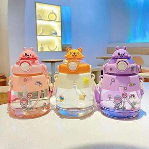 แก้วน้ำทรงใหญ่ JY Trendy สำหรับเด็กและนักเรียน ความจุเยอะ พร้อมหลอดดูด ฝาเปิดแบบกดปุ่มเดียว แก้วพลาสติก ลายการ์ตูนสวยงาม - Product Image 2