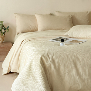 Washed Tencel <b>Bedding</b> <b>Set</b> 4 Pcs Solid Color Jacquard Duvet Cover Sheets Summer Home Use - Product Image 3