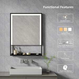 Espejo de <span class=keywords><strong>baño</strong></span> negro LED cuadrado <span class=keywords><strong>con</strong></span> estantes <span class=keywords><strong>para</strong></span> hotel, <span class=keywords><strong>con</strong></span> iluminación frontal continua regulable, 3 colores <span class=keywords><strong>y</strong></span> fabricantes de <span class=keywords><strong>luz</strong></span>, personalizado - Product Image 5