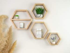 Extra Large <strong>Hexagon</strong> Floating <strong>Shelves</strong> - Set of 4 - Honeycomb Octagon <strong>Shelves</strong> Wall Hanging <strong>Shelves</strong> Honeycomb Decor - Product Image 2