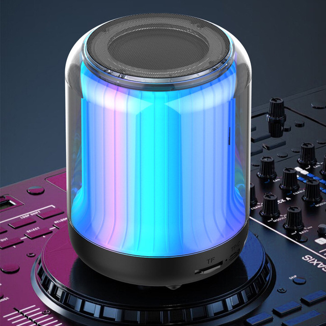 Wholesale RGB Wireless for 5.0 Stereo Surround Transparent Plastic Mini Bass Speaker with Built-in Battery and Lamp