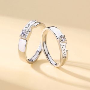 CZ Diamond Couple Wedding <b>Ring</b> Sets Wholesale Handmade <b>Silver</b> White Gold Plated <b>Adjustable</b> Open Lover <b>Ring</b> for Couple - Product Image 4