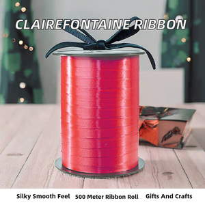Clairefontaine Bolduc Pita Polipropilena Padat Gulungan Pita Dekoratif 500m X 0.7cm dengan Finishing Halus untuk Hadiah Kerajinan Merah (Model - Product Image 2