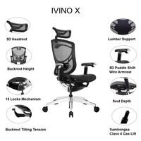 Chaise de bureau ergonomique en maille avec siège coulissant et pivotant, accoudoirs 5D brevetés, vérin à gaz classe 4, vente en gros, directement de l'usine, OEM, BIFMA