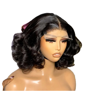 วิกผมบ๊อบสั้นแบบบราซิลเลียนบอดี้เวฟ ผมแท้ 13x4  วิกผมแท้แบบมีเชือกผูกโปร่งใส 4x4  วิกผมแบบปิดหน้าผากพร้อมเชือกผูก 4x4  วิกผมแบบถอนขนด้านหน้าเรียบร้อยแล้ว - Product Image 1