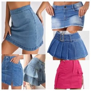 Minifalda vaquera informal de verano para mujer, de cintura alta, color liso, con bolsillos, corte en A, estilo regular, mezcla aleatoria de colores. - Product Image 3