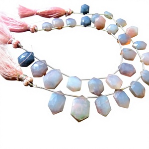 ลูกปัดโอปอลสีน้ำเงินลาเวนเดอร์ธรรมชาติทรงเพชรเหลี่ยมเจียระไน ขนาด 10x15 มม. ความยาว 8 นิ้ว - Product Image 1