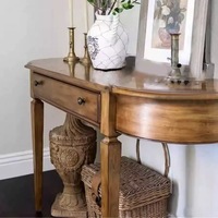Console d'entrée vintage en bois massif français, table de hall semi-circulaire de style médiéval, table décorative ultra-étroite de style américain
