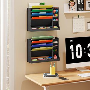 Office Organizer Wooden <b>File</b> Rack Rectangle Standing Type <b>Storage</b> Box For Desktop Document Organization Home Office Use - Product Image 2