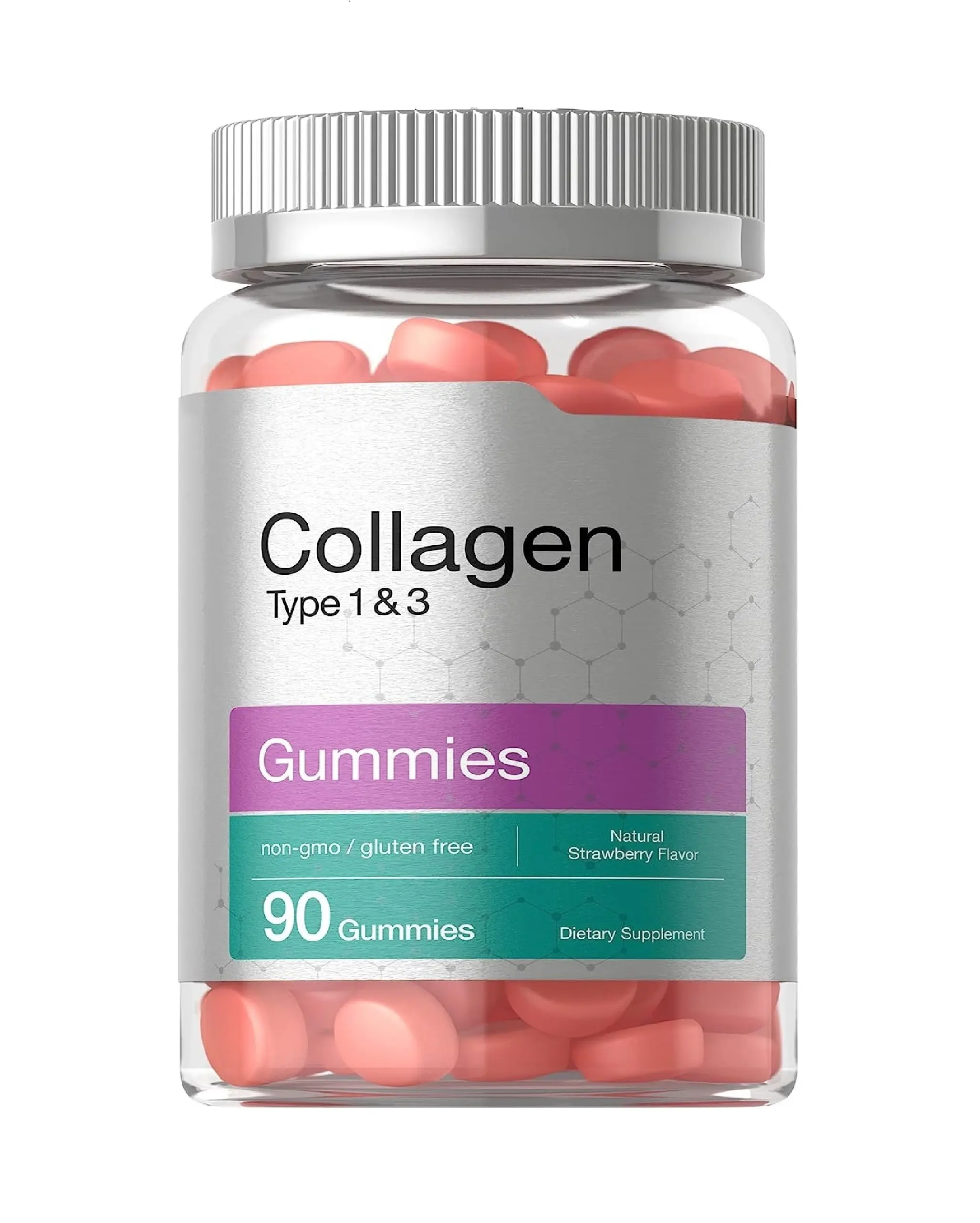 2024 Vente chaude de bonbons au collagène | 90 pièces | Aromatisé à la fraise | Collagène hydrolysé de type 1 et 3 | Sans OGM, sans gluten