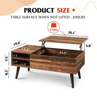 Table basse relevable pour le salon, petite Table basse avec rangement, compartiment caché et étagère réglable