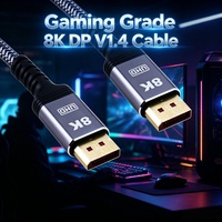 Câble DP V1.4 8K 60Hz mâle-mâle, gaine tressée grise, blindage en fibre, prix de gros, pour moniteurs de jeu