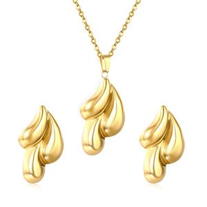 Conjunto de Joyería para Mujer al por Mayor: Collar y Pendientes de Acero Inoxidable con Colgante de Gota de Agua, Doble Cadena, Bañado en Oro de 18K - Product Image 1