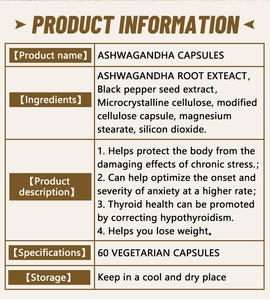 Oem capsule organiche Ashwagandha integratori di estratto di radice in polvere pillole Ashwagandha per alleviare il sonno Stress pillole di richiamo immunitarie - Product Image 5